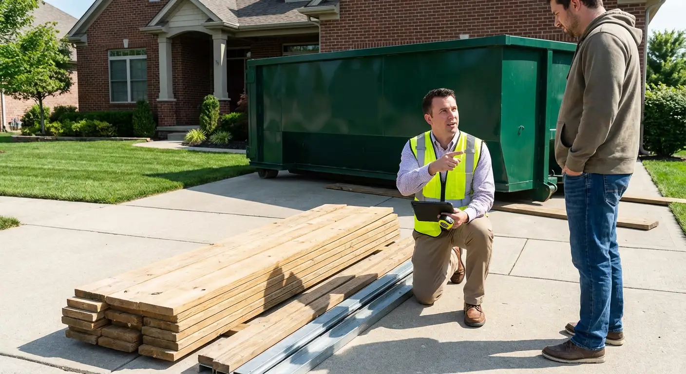 Dumpster rental delivery truck in Syracuse