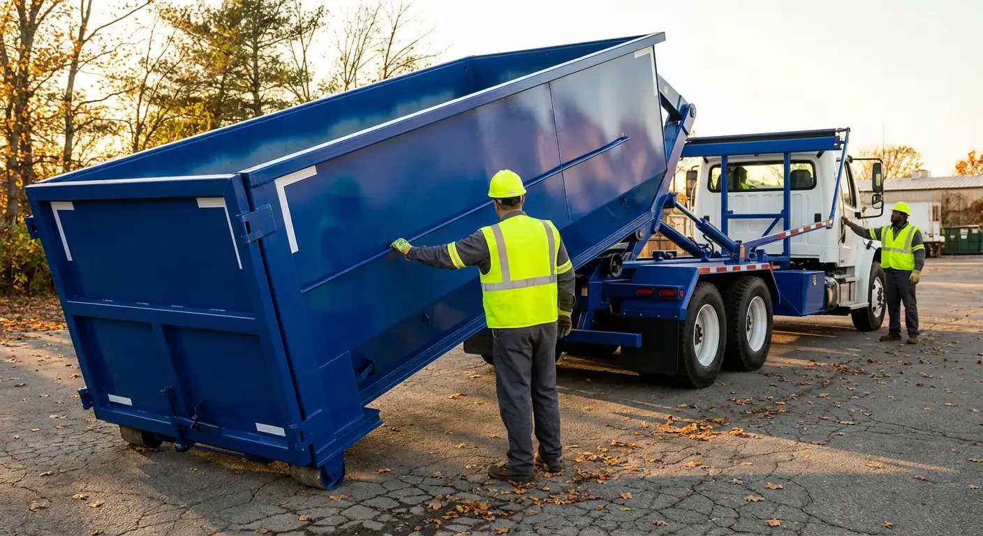 Commercial roll-off dumpster delivery truck in Syracuse, NY