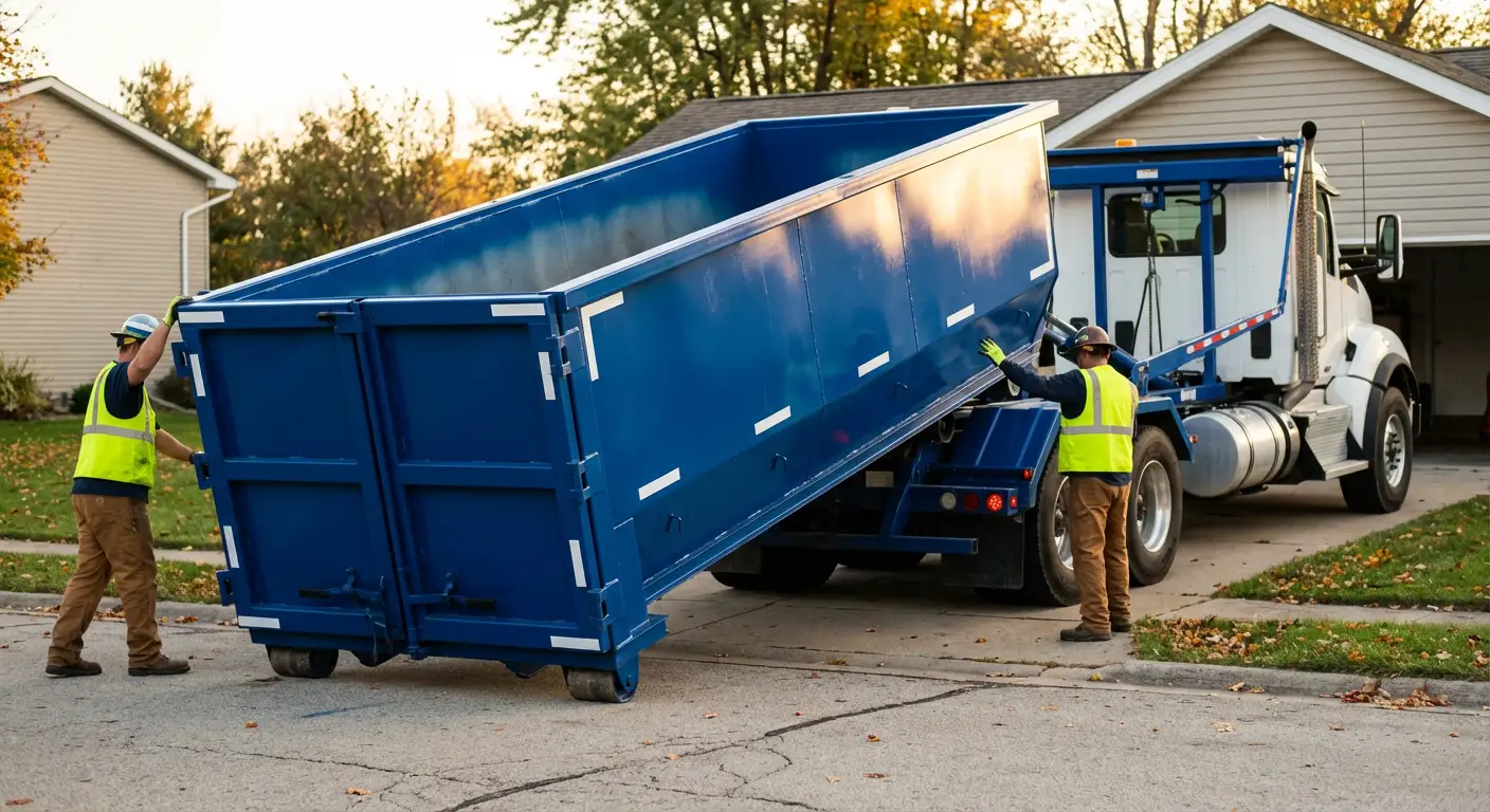 Roll-off dumpster delivery truck in Syracuse, NY